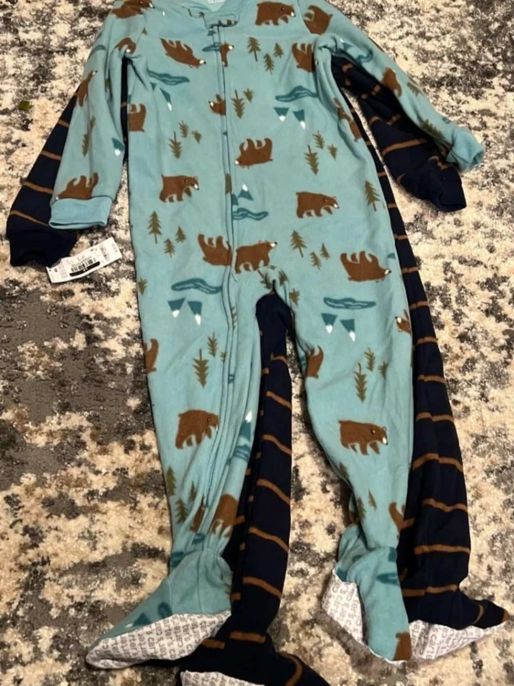 New Carter's Blue & Navy Brown Bear Stripe Footed Two-Piece Pajamas Kids Size 4T